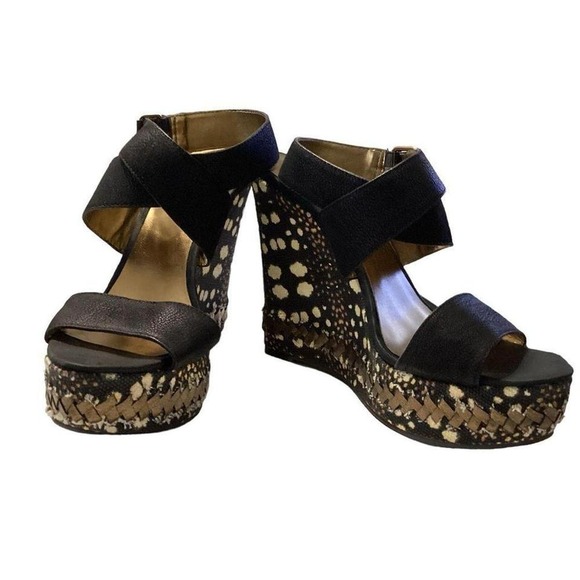 Nine West black leather straps wedge sandals size 7.5 - Picture 3 of 7